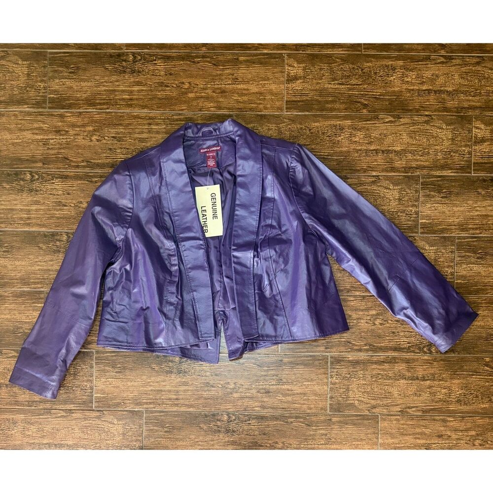 Jessica London Purple Genuine Leather Cropped Jacket — NWT - 16
